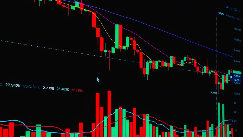Gráfico digital con velas y evolución de mercado